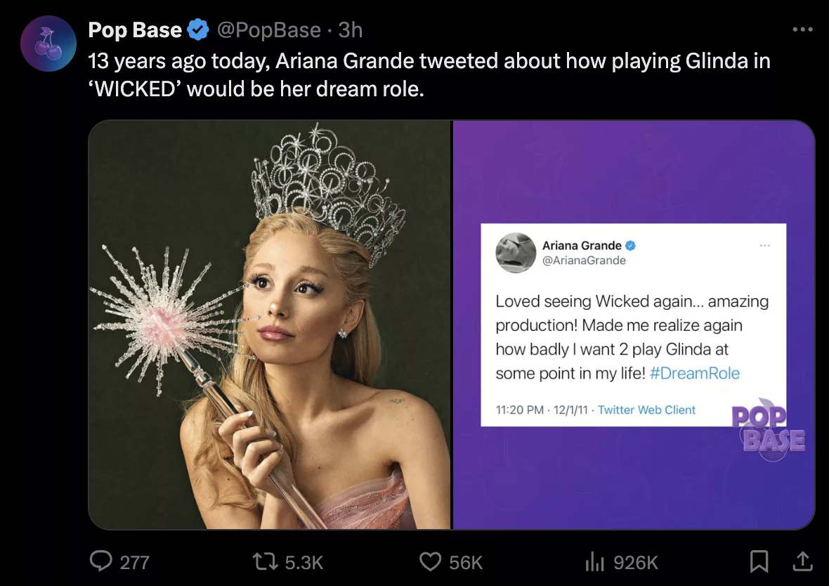 ariana grande wicked tweet